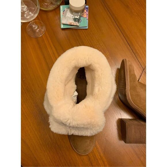 UGG Jerene Fashion Boots Cognac Suede Stacked Block Heel Booties 9 - Picture 7 of 7